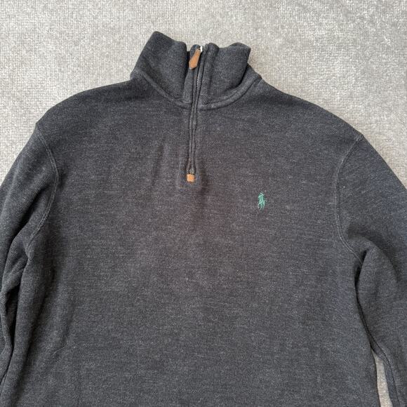 Polo Ralph Lauren Sweater Mens Large Gray Quarter Zip Pullover Pony Logo Cotton - Picture 2 of 6